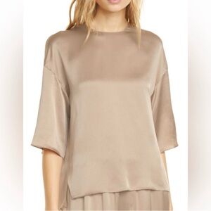 Vince Women’s Silk Boxy Top Taupe Size Small